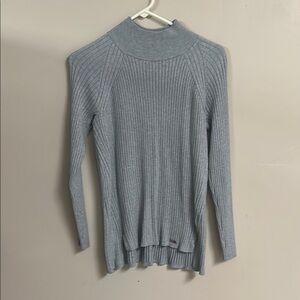 Blue Ribbed Cowl Neck Sweater